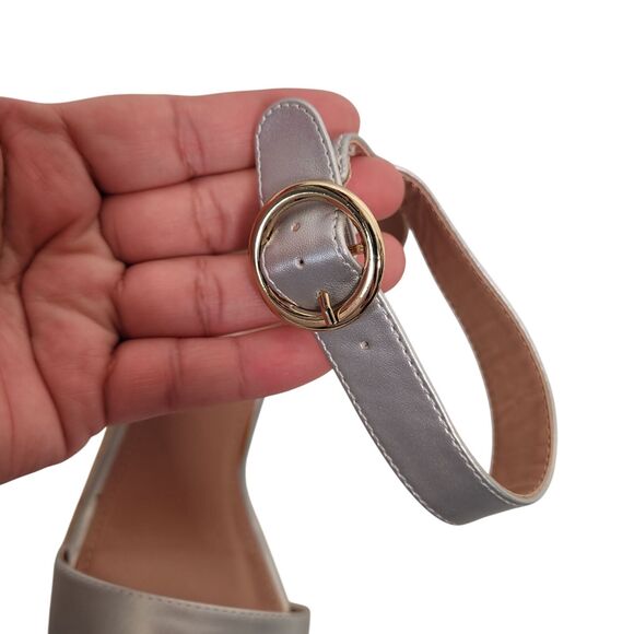 ZBY Cork Wedge Espadrille Sandals Silver Ankle Strap Size 7 New - Picture 9 of 11